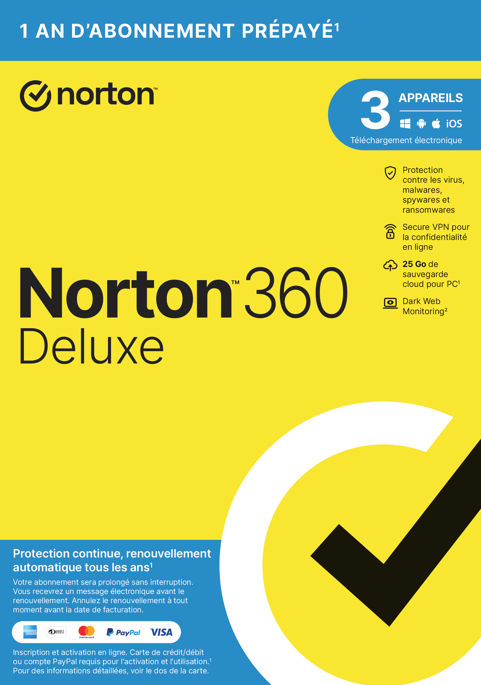 NORTON 360 DELUXE 25GB FR 1 USER 3 DEVICE 12MO